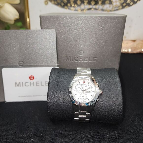 Authentic Michele MW Sport Silver Chronograph Swiss Quartz Watch - Works - Picture 6 of 16